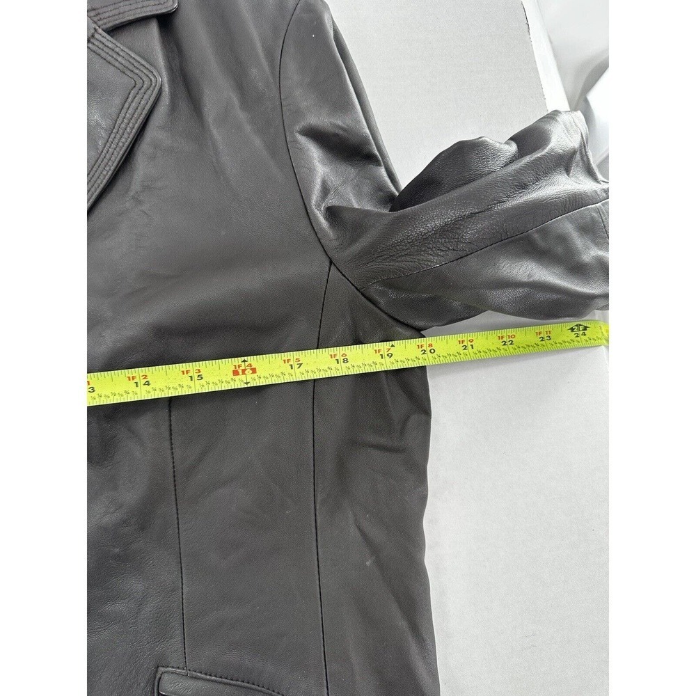 Kenneth Cole Leather Jacket Women’s Size Large Blazer Notched Moto Brown Button - Picture 9 of 11
